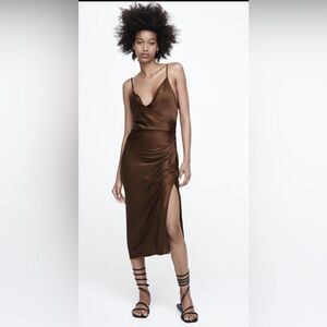 Zara brown satin slip dress, size xs.